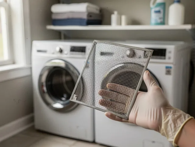 New Franklin Dryer Vent Cleaning specialist performing detailed lint trap cleaning service in New Franklin