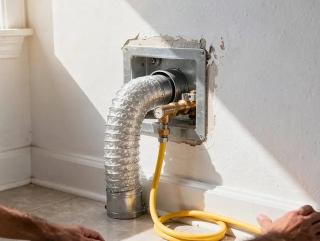 New Franklin Dryer Vent Cleaning certified technician performing specialized gas dryer vent cleaning in New Franklin
